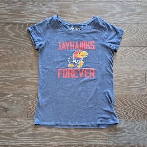 University T Girls KU Kansas Jayhawks Forever Blue Graphic Tee Size XL